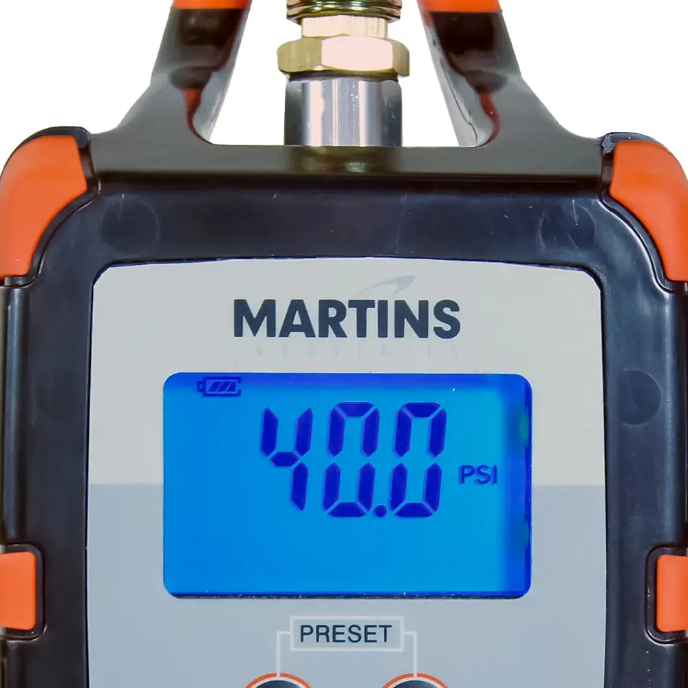 Martins MHA-100 Pressure Preset Tire Inflator, 2 Preset, 6ft, 174 PSI, Open Chuck