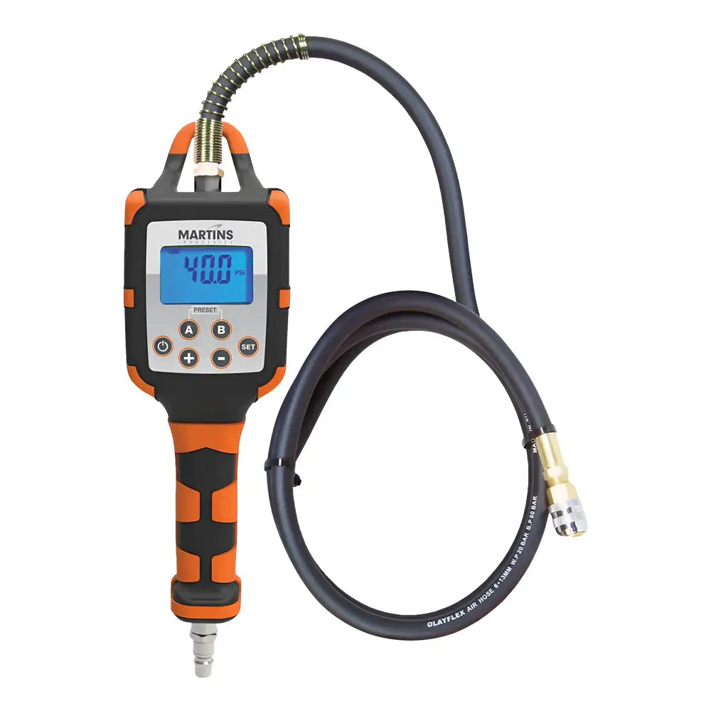 Martins MHA-100 Pressure Preset Tire Inflator, 2 Preset, 6ft, 174 PSI, Open Chuck