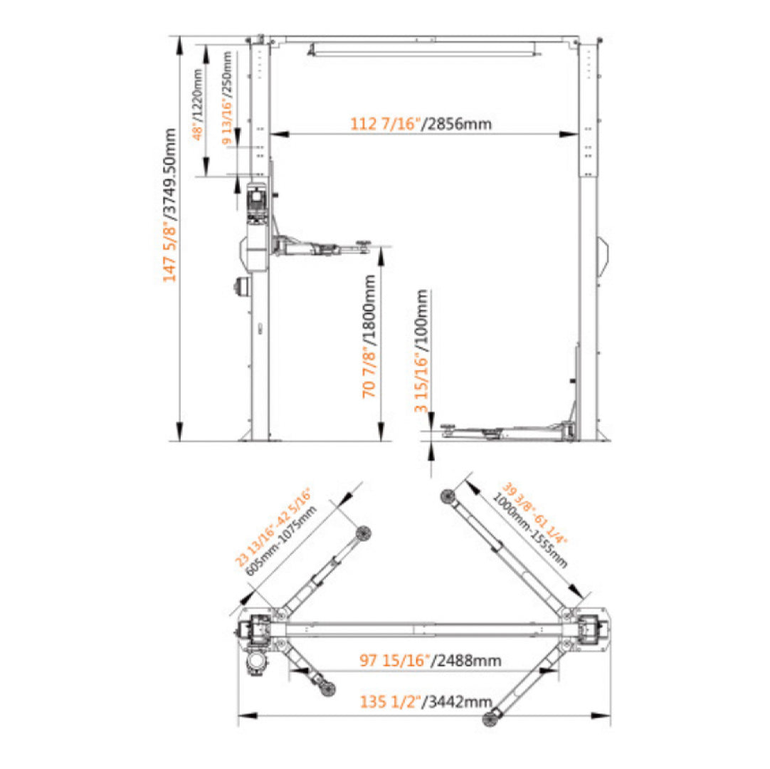 Stratus Clear Floor Height Adjustable 10k lbs 2-Post Lift SAE-C10A