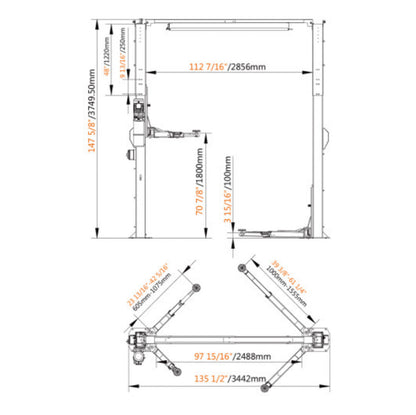 Stratus Clear Floor Height Adjustable 10k lbs 2-Post Lift SAE-C10A