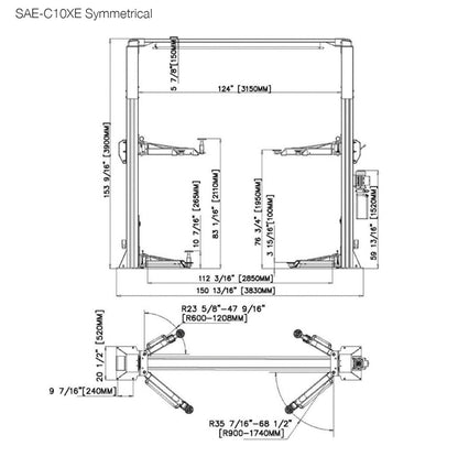 Stratus X-Wide Asymmetric & Symmetric 2-in-1, 10k lbs 2-Post Lift SAE-C10XE