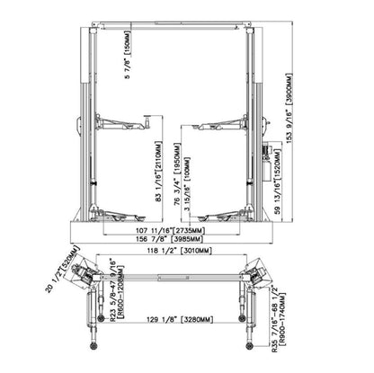Stratus X-Wide Asymmetric & Symmetric 10k lbs 2-Post Lift SAE-C10X