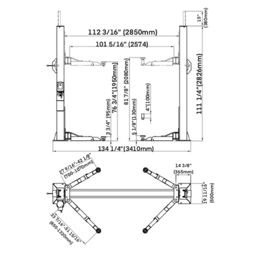 Stratus Floor Plate Open 10k lbs Single Point Manual Release 2-Post Car Lift SAE-F10P