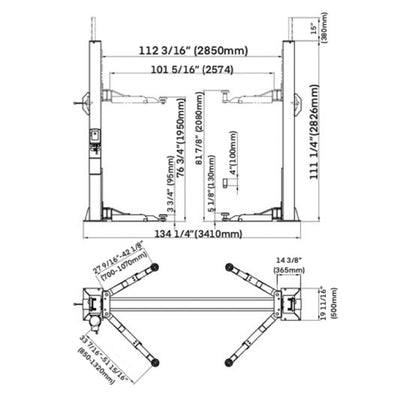 Stratus Floor Plate Open 10k lbs Single Point Manual Release 2-Post Car Lift SAE-F10P