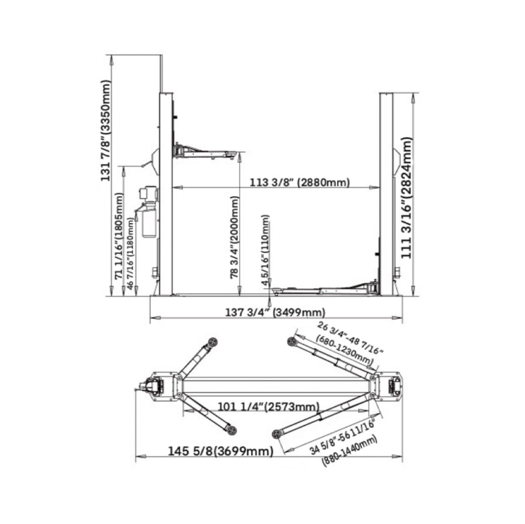 Stratus Floor Plate Open 10k lbs Single Point Manual Release 2-Post Car Lift SAE-F10S