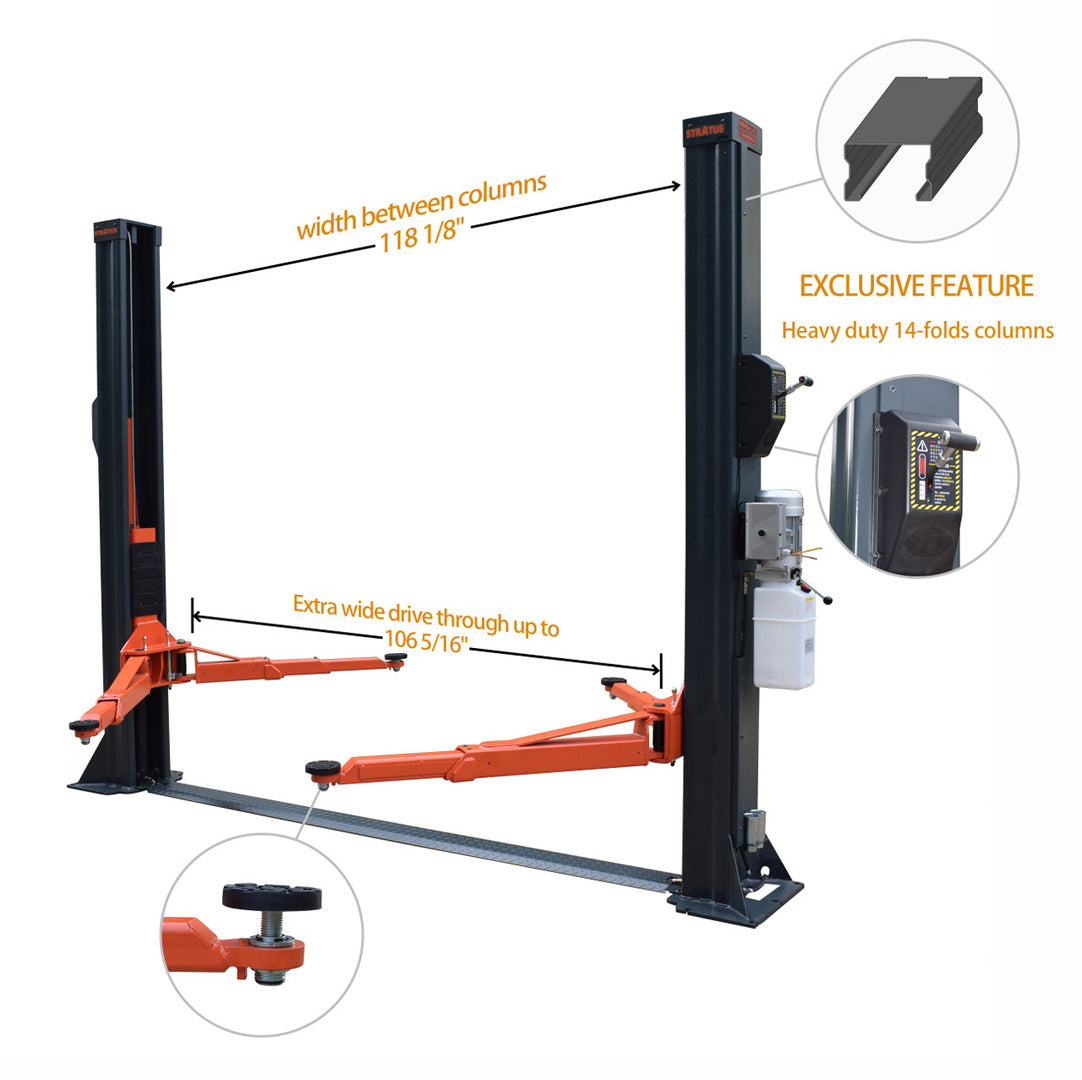 Stratus Extra Wide 10k lbs Single Point Manual Release 2-Post Lift SAE-F10X