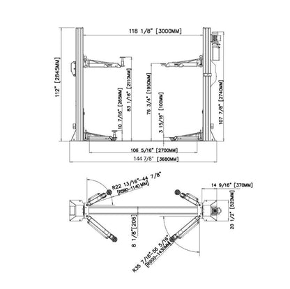 Stratus Extra Wide 10k lbs Single Point Manual Release 2-Post Lift SAE-F10X